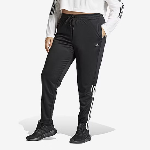NEW adidas Women's 2X Sereno Pants Black White Stripe Track Pants with Pockets - Picture 1 of 12